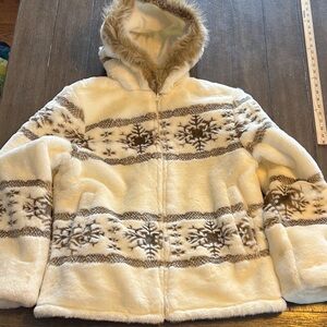 Domini reversible faux fur hooded plush jacket coat 2 in one full zip up jacket